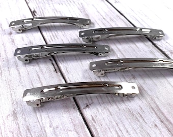 Set of 5 barrette blanks, snap on French clip findings, DIY hair bow, cabochon blanks, 83mm x 14mm, clips for DIY hair accessory crafts