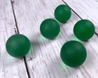Green sea glass solid glass sphere, cultured sea glass, large marbles frosted glass, green glass coastal orb, meditation fidget piece, 5 pcs