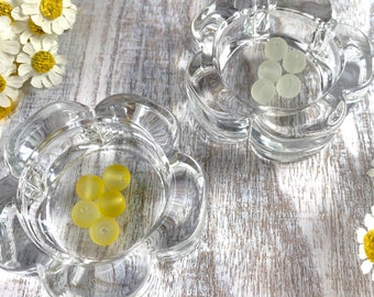 Set of 2 small glass bead trays, flower shaped seed bead trays, bead keepers for round beads, craft area organization, classy beading tools