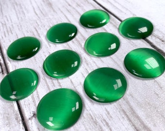 10 cat eye cabochons, translucent colored glass gems for jewelry, flat back pillow dome round cabs for pendant trays, mosaics, 25mm/.98"