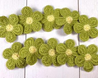 Woven flower appliques for crafts, sew-on daisy embellishments for clothing, cards, junk journals, 50mm/2 in. polyester flower heads, 10 pcs