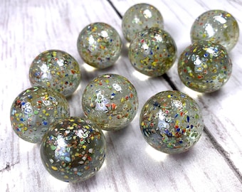 Multicolor glass collector marbles, 1 inch semi-transparent glitter bomb marbles, 25 mm marbles with color specks for games and crafts 10 pc