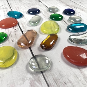 Jumbo glass gems assorted mix, mosaic glass, glass garden stones, stained glass supplies, unique freeform glass cabochons, 16 - 17 pcs