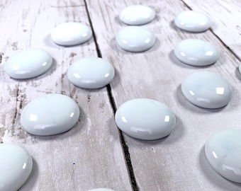 Jumbo opaque white glass gems, glass stones, white mosaic glass, large glass cabochons, unique vase filler table scatter, approx 25mm, 15 pc