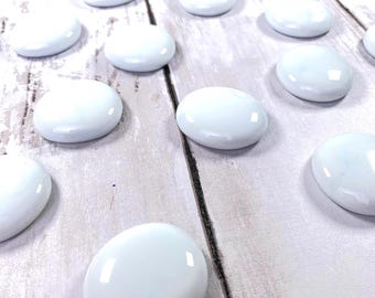 Large opaque white glass gems, 15 pcs, approx. 25mm glass stones, white mosaic glass, large glass cabochons (E0201)