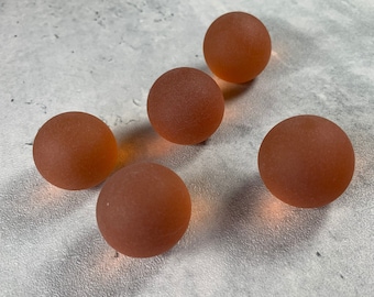 Orange sea glass solid glass sphere, cultured sea glass, large marbles frosted glass, frosted glass orb, Baoding balls for meditation, 5 pcs