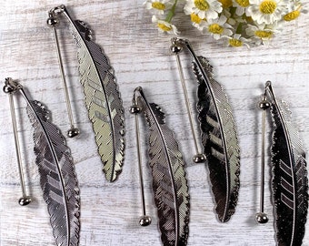 Set of 5 beadable blank bookmarks, DIY feather bookmark with beadable bar, bookish book lover gifts, add a bead post, easy craft for adults