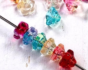 20 trumpet flower beads, small 8.5x5.5mm electroplated glass flower beads, dainty bell flower bead caps for jewelry making (A0053)