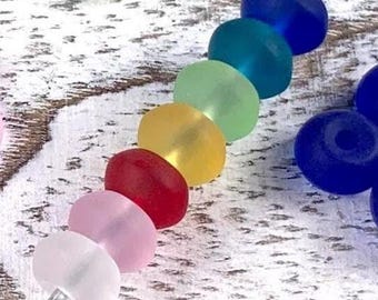 Big hole drilled sea glass beads for beadable items, 9.5x5.5mm center drilled 2.5mm hole for beadable blanks, 12 pc (C0138)