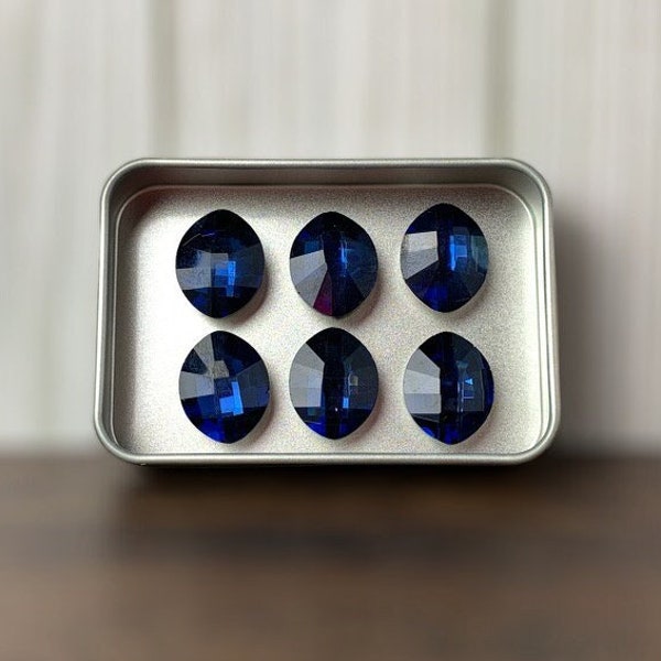 Blue glass rhinestone magnet set w gift tin, glam office decor, locker magnets, sparkly fun gift for teenage girl, blingy gift for coworker