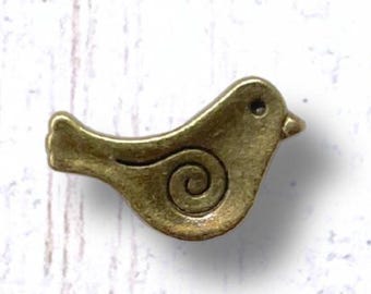 Bronze metal bird spacer beads, 20 pcs, 15x9mm, 1.5mm hole, small birds animal shaped alloy beads for jewelry