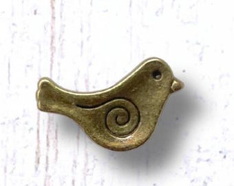 Bronze metal bird spacer beads, 20 pcs, 15x9mm, 1.5mm hole, small birds animal shaped alloy beads for jewelry (M0328/9)