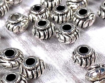 Metal rondelle spacer beads, 6mm large hole spacer beads with 2.3mm hole for beadable blanks and jewelry, antique silver color, 45 pieces