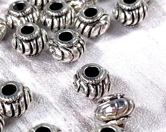 Metal rondelle spacer beads, 6mm large hole spacer beads with 2.3mm hole for beadable blanks and jewelry, antique silver color, 45 pieces