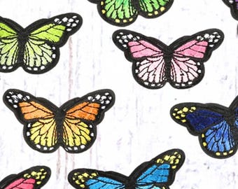 Butterfly patch, 1 pc, 46x78mm/1.8x3" iron-on embroidered applique, multiple color options