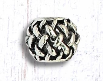 10 metal tube spacer beads, 9mm basket weave-like rondelle beads, 4.9mm hole, antique silver colored metal beads for fairy garden stakes