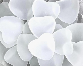 25 sea glass heart cabochons, 12 or 17mm undrilled flat back frosted glass cabs, machine tumbled cabs for mosaics, sea glass art (B0073)