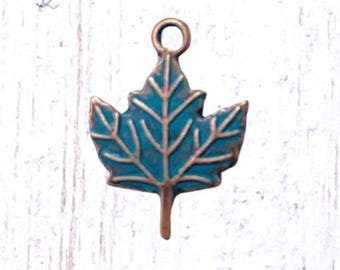 50 antique copper maple leaf charms, 18.5x13.5 mm leaf alloy charms with blue patina for jewelry making (G0219)