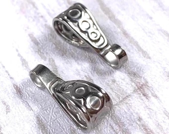 25 stainless steel tube bails, 16x6mm loop bails for necklaces, bail beads for pendants or charms, teardrop cord bail supplies for jewelry