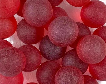 Red sea glass style marbles for crafting, 15.5mm, 25 pcs, tumbled glass vase filler, frosted glass for jewelry, games, decor