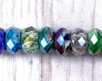 Large hole multicolor glass faceted beads, assorted mixed color faceted no metal core, for DIY garden stakes, European beads (C0117)