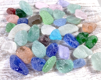 Mixed colors sea glass stones, extra chippy partially frosted small 10-20 mm irregular glass nuggets, cultured sea glass for crafts, 40 pcs