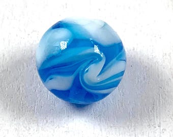 Aqua and white round beads, 10 pcs lampwork glass necklace making supplies, 12-13 mm beads for rosaries, swirl beads for crafting (A0033)