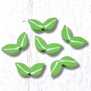 50 wood leaf beads, green painted wood beads 20.5x8.5mm with big 2mm hole for DIY beadable crafts, garlands (C0104)