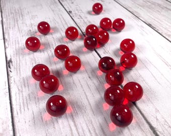 Red 15 mm marbles, 1/2 inch transparent undrilled glass beads, glass balls for jewelry making, marbles for games, marble shooters, ~1 pound
