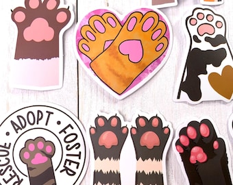 50 cat paw stickers, feline toe bean stickers, tabby, calico, cat feet kawaii cat lover accents for bujo, cards, scrapbook, and junk journal