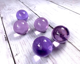Lavender 29-30 mm marbles, 1 inch plus transparent undrilled glass beads, plum marbles for games, marble shooters, solid glass orbs, 5 pc