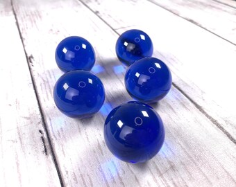 Blue 29-30 mm marbles, 5 pcs, 1 inch+ transparent undrilled glass beads, marbles for games, vase filler, jewelry (H0233)