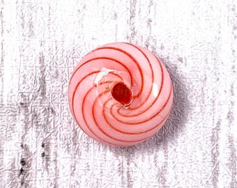 Red and white striped blown glass beads, 5 pcs, 15mm hollow glass double hole rondelle beads for necklaces, focal beads for earrings (A0005)