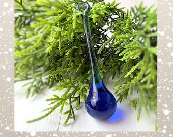 Blue crystal ornaments, +/- 100mm/3.9 in glass raindrops for chandeliers, holiday home and tree decor (J0273)