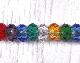 Large hole glass faceted beads, 10 pcs assorted mixed color faceted no metal core for DIY garden stakes, European sparkly beads (C0122)