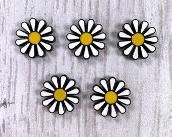 Alloy daisy beads, enamel finish metal beads for necklace or earrings, large 19.5mm flower beads, 1.5mm hole jewelry making supplies, 5 pcs