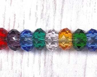 Large hole glass faceted beads, 10 pcs assorted mixed color faceted no metal core for DIY garden stakes, European sparkly beads (C0122)