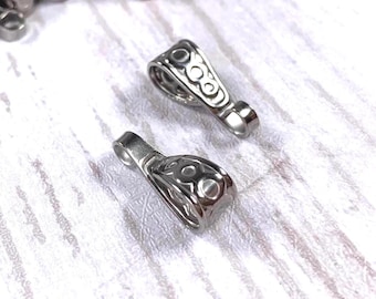 25 stainless steel tube bails, 16x6mm loop bails for necklaces, bail beads for pendants or charms, teardrop cord bails (L0312)