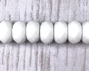 Large hole glass faceted beads, 10 pcs opaque white faceted no metal core for DIY fairy wand or garden stake, European glass beads (C0119)