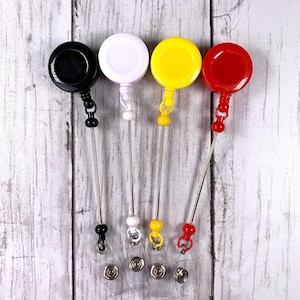 5 beadable retractable badge reel blanks, DIY beadable gift for nurses and teachers, customizable ID badge holder with clip and beadable bar