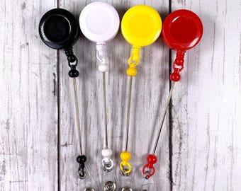 5 beadable retractable badge reel blanks, DIY beadable gift for nurses and teachers, customizable ID badge holder with clip and beadable bar