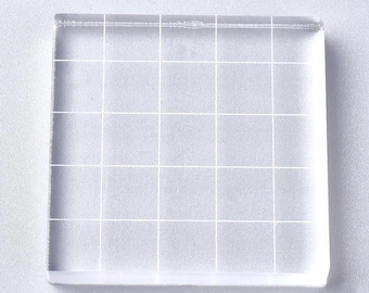 2 clear stamp blocks with gridlines,50*50mm/1.9x1.9", stamp pad mounting block for silicone stamps, tool for scrapbooking, junk journals