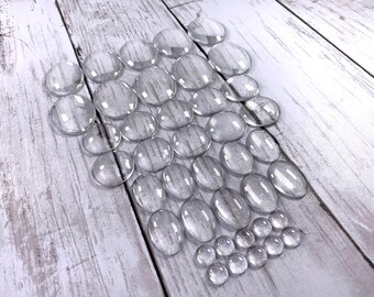 Clear glass cabochons, glass on glass mosaic supplies, cabochons for pendants, assorted size and shape glass cabochon set, DIY gifts 40 pcs