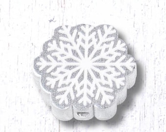 White snowflake wooden beads, 20 pcs, 18x19.5 mm, large 2mm+ hole beads for DIY garland, tassels, beadable items (C0124)