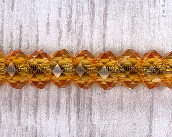 Large hole orange glass faceted beads, golden faceted no metal core for DIY fairy wand or garden stake, European glass sparkly beads 10 pc