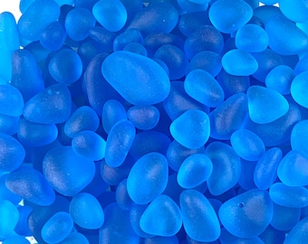 Aqua sea glass style stones, approx. 4oz / 100-120 pcs, 5-14 mm small tumbled glass pebbles for vase filler, matte glass rocks for crafts