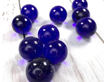 Blue 25 mm marbles, 10 pcs, 1 inch transparent undrilled glass beads with visible blemishes for games, jewelry making (H0246, 0247)