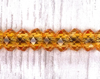Large hole orange glass faceted beads, 10 pcs golden faceted no metal core for DIY fairy wand or garden stake, European glass beads (C0119)