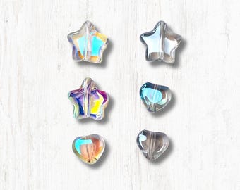 90 pcs color plated glass heart and star beads, 6-8 mm bead set with box, shiny AB glass beads for jewelry and crafts, CLOSEOUT (A0051)