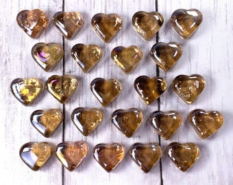 Glass heart gem cabochons, champagne colored glass pocket heart, glass heart stone for mosaics and stained-glass, 30mm / 1.1", 10 or 24 pcs
